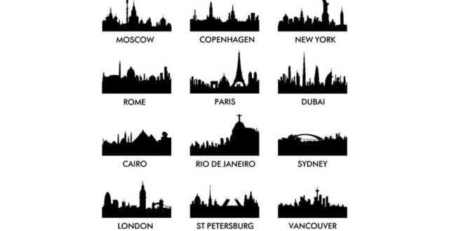 World famous cities silhouettes vectors