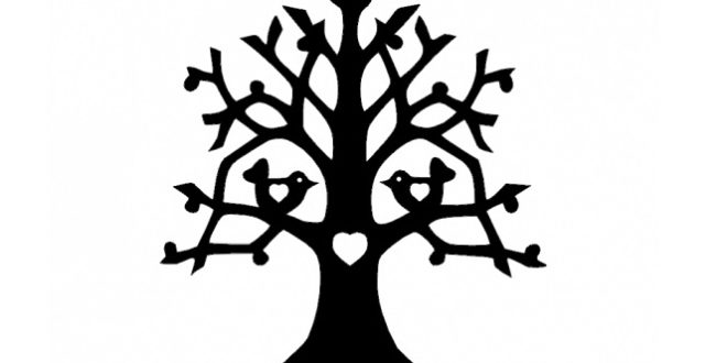 Silhouette of tree with birds 2d vector