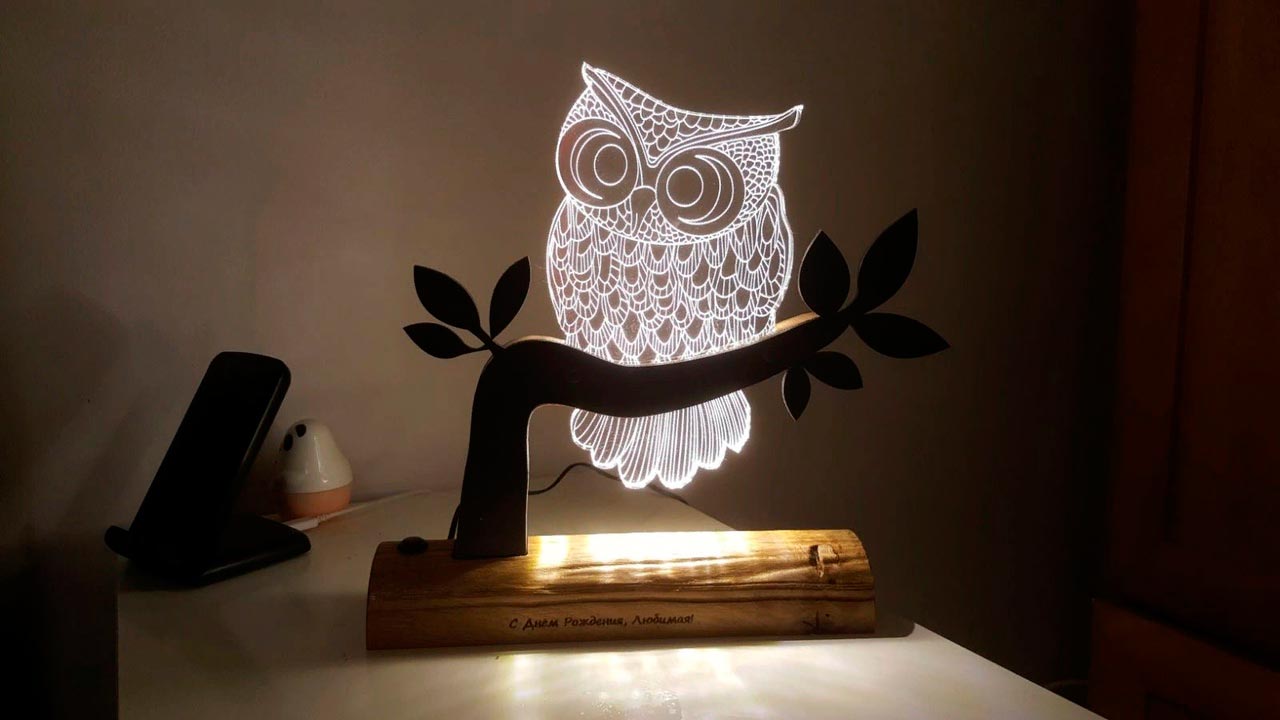 Download 3D illusion file for owl acrylic laser engraving DXF CDR ...