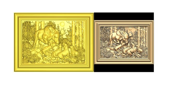 Hunting dogs fighting with deer &#8211; STL CNC File