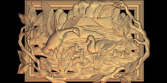 STL 3d Frame nature ducks mallards goose birds Relief cnc router