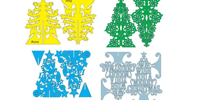 Pack of 4 christmas tree models dxf files vectors to laser cut