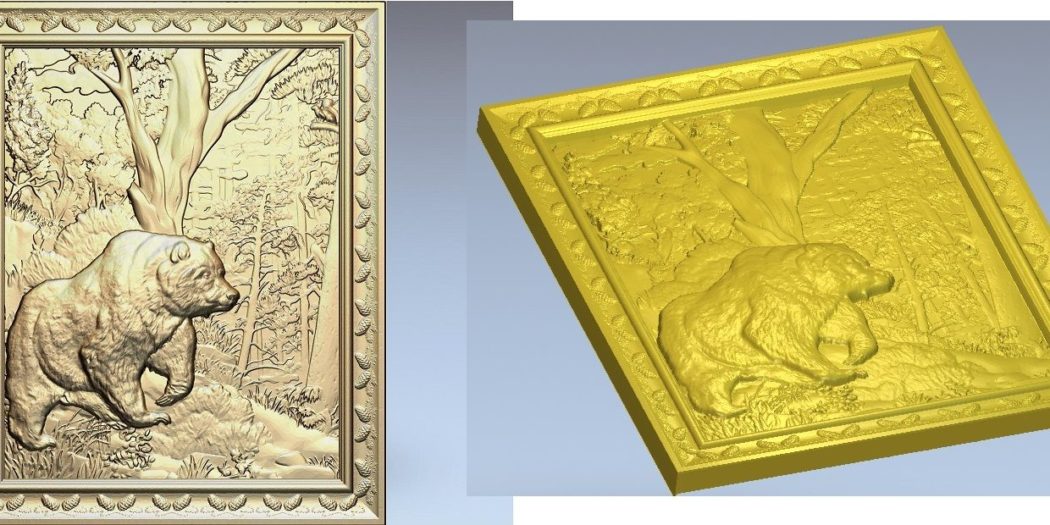 Bear 3d frame STL relief to cnc router wood engrave carve DXF