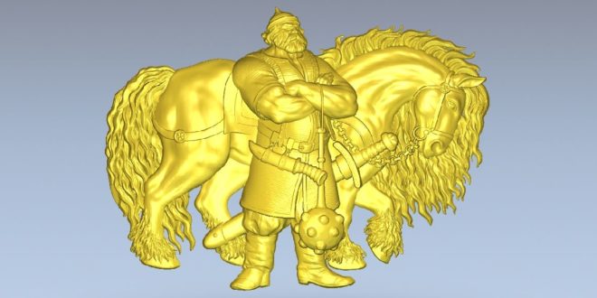 Warrior with his horse STL Model file Relief