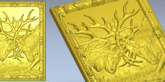 3d frame with deer fighting Deer-fight Bas-Reliefs