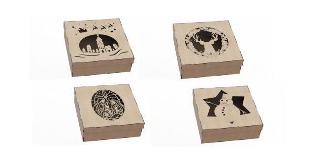 Vectors CDR DXF Kit Christmas boxes with 4 models with 4 sizes each with a thickness of 3mm