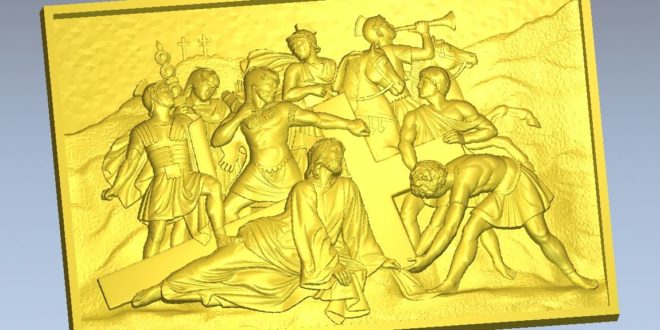 Jesus Christ cross soldiers STL File Panel ready for cnc milling machining