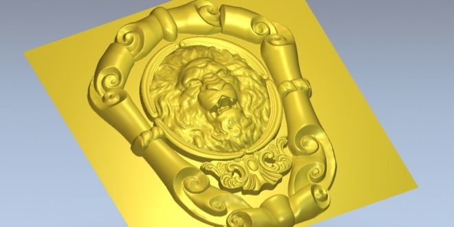 Plate with lion face STL file to milling or 3D printing