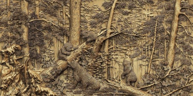 Bear cubs in the forest relief artcam vcarve cut3d