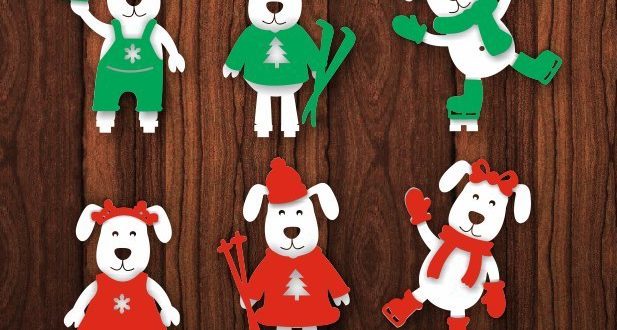 Dogs christmas snow cdr dxf (separate parts)