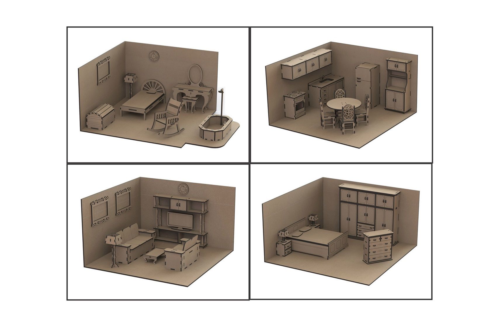 Doll House and Furniture Laser cut files SVG PDF CDR -  Portugal