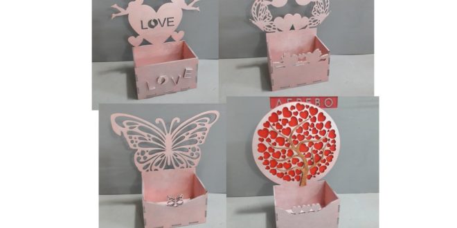 Package with 4 boxes for cnc router or laser cutting butterfly heart cupid love