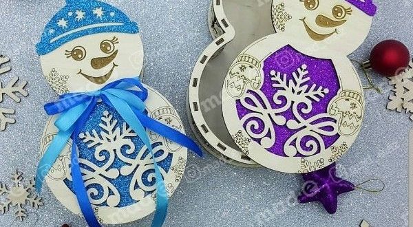 Free Laser Cut Snowman Box with Lid Template CDR File