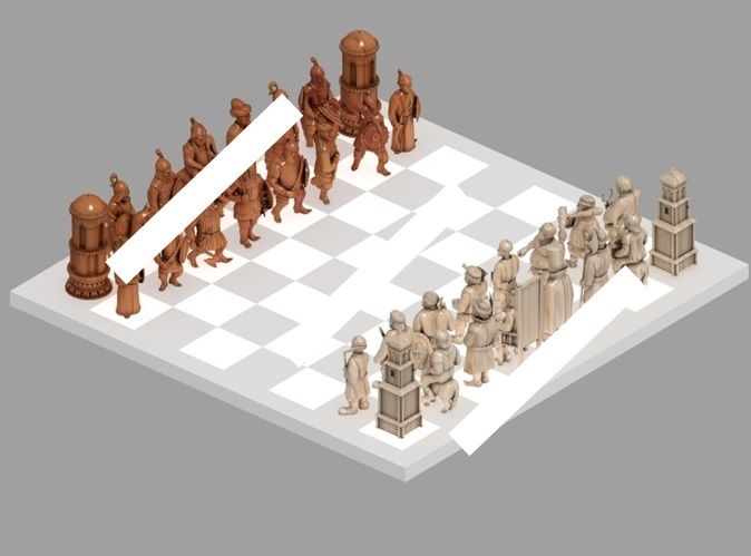 Luxury Wooden Chess Set With Board 6pcs for CNC Router 3D 