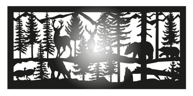 Free DXF File Panel Bear and deer forest