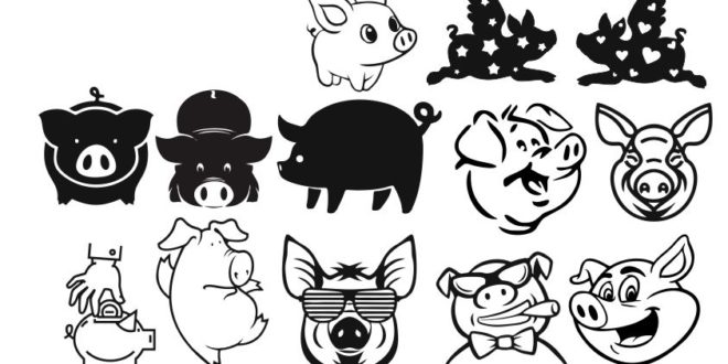 Free Pigs CDR Vector Black and white File Download