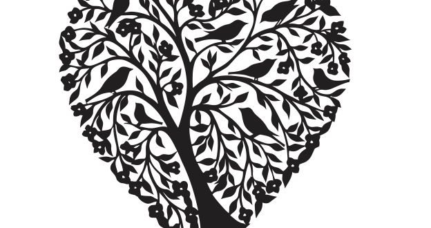 Tree Heart Birds Dxf file Silhouette