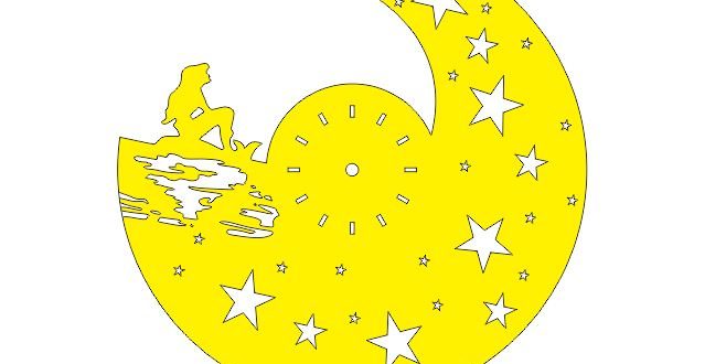 Wall Clock Mermaid on the moon DXF Vector