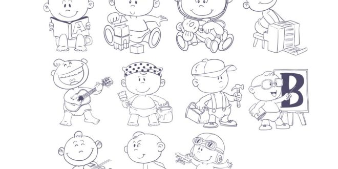 Pups Kids Line Art CDR Vectors File Engrave