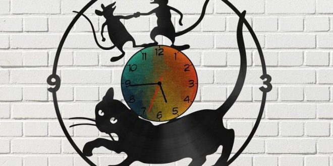 Cat with mice Clock Vinyl