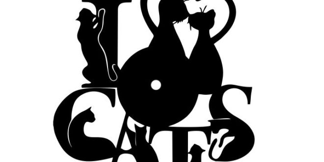 Silhouette Clock Wall I love Cats Family DXF CDR