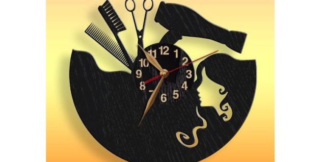 Cut File Clock hairdresser with girl cdr dxf