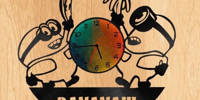 Vinyl Laser Cut Cnc Minion Banana Clock Kids