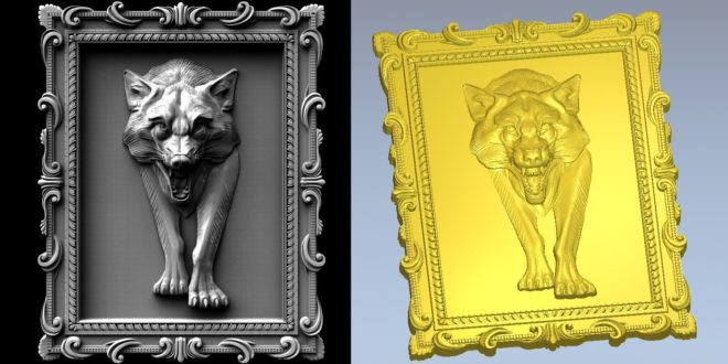 3D Panel Frame Wolf Dog Picture Relief STL 1443