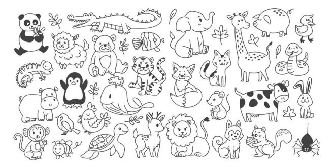 Pack CDR Vectors animals doodle set laser cut engrave