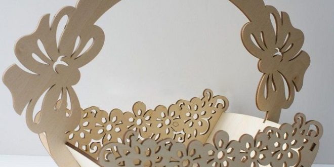 Floral Basket Laser Cut Wood PlyWood Vector