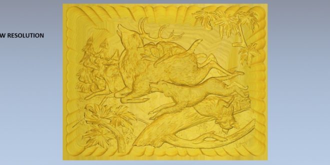 Free download 3d cnc relief carving files dog deer hunter 1587