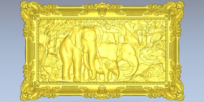 Elephants 3d frame carving wood cnc file 1607