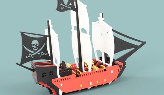 Laser Cut dxf template file pirate ship