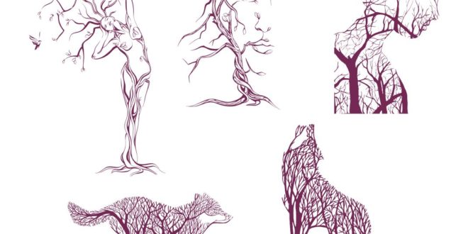 Laser Cut Stickers Wall Tree illusion DXF Vectors