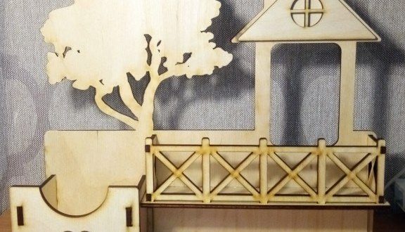 free laser cut model House with tree