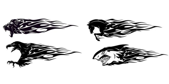 Free dxf Eagle Horse Lion Shark with Flame Tatto Tribal Sticker