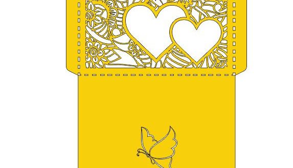 Paper cut invite envelope dxf file floral hearts