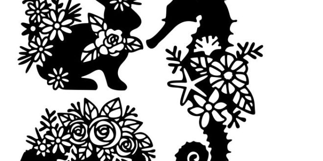 Vector floral decor dxf to cut rabbit sea horse Free download