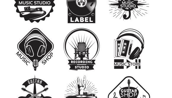 Music shop record label logo free vector