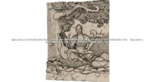 Free 3d cnc model man resting under the tree STL 1673