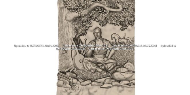 Free 3d cnc model man resting under the tree STL 1673