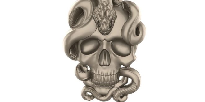 3D Relief skull with snake STL 1677