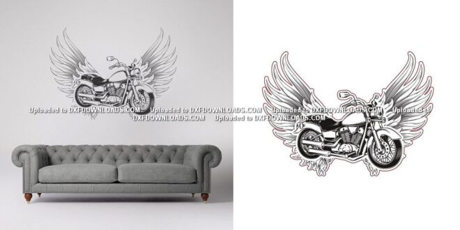 Motorcycle ornament for wall or engraving 3d illusion laser cut