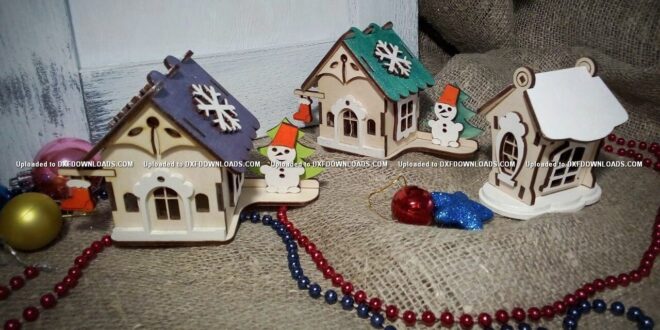 Free 3 houses new year christmas to laser cut