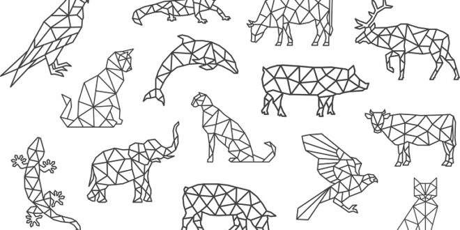 Polygonal animals set SVG and DXF vectors