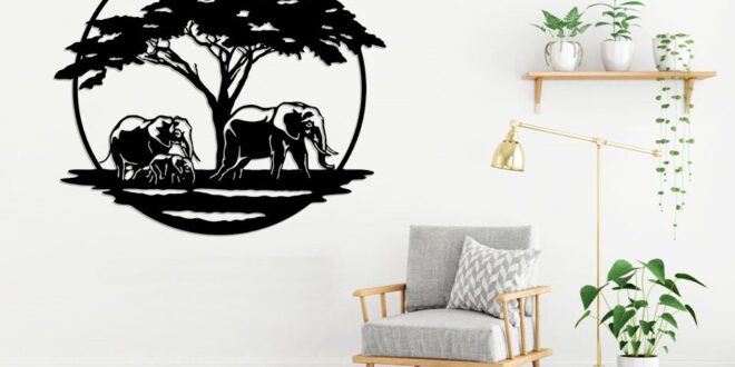 Silhouette vector panel elephants in africa