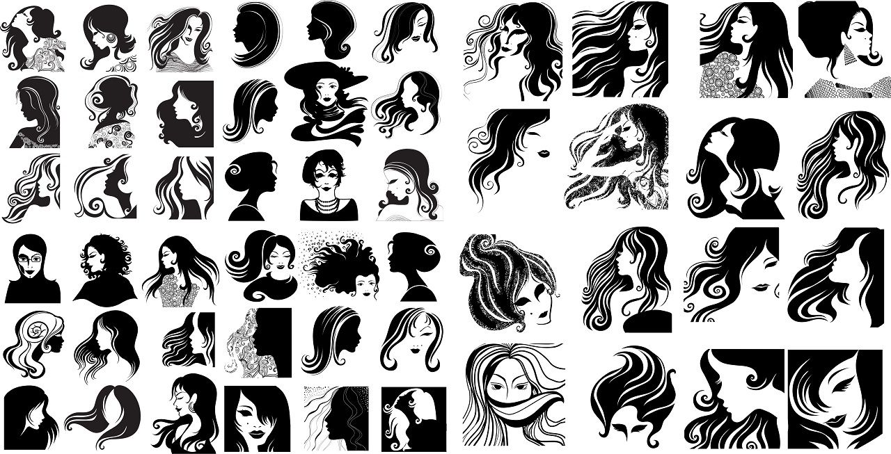 Download SVG Vectors Woman hair silhouettes pack - DXF DOWNLOADS ...