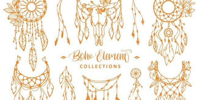 Hand drawn boho style element collection