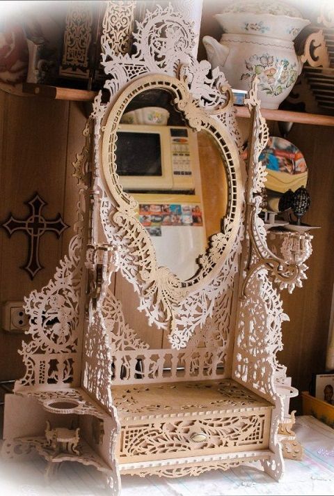 Ornate laser-cut dressing table with mirror Free Design