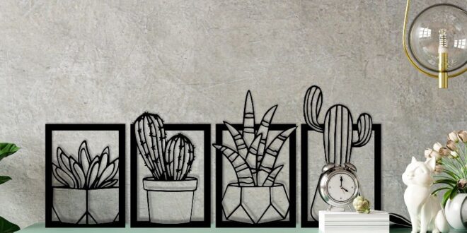 Wall cactuses and flowers DXF CDR